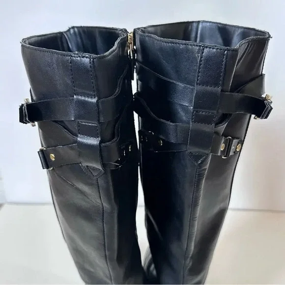 Franco Sarto Celeste Leather Knee High Boots Womens Size 6 M-W/C Black Gold - Picture 5 of 12